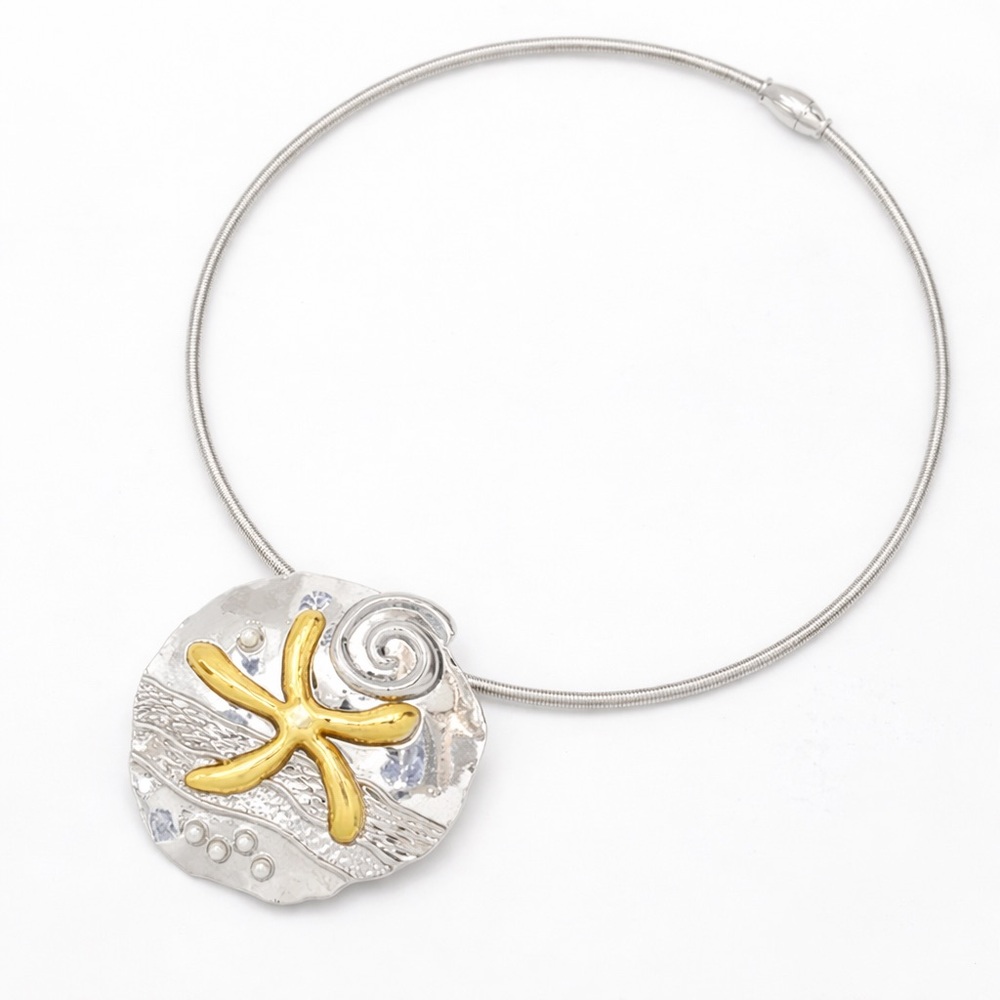 Anthropologie Silver Necklace with Gold Starfish Pendant
